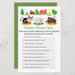 Farm animals Nursery Rhyme Quiz baby shower game