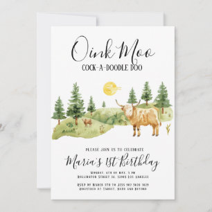 Farm Animals Oink Moo Country Birthday Invitation