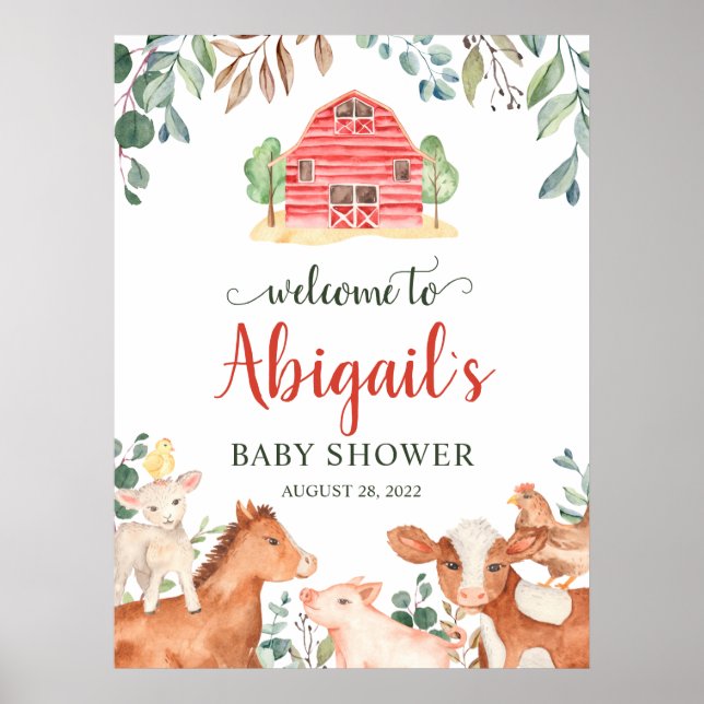 Farm Animals Parade Welcome Baby Shower Poster (Front)