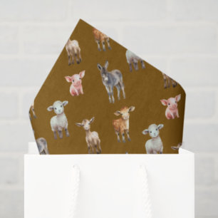 Farm Animals Pattern Brown Tissue Paper