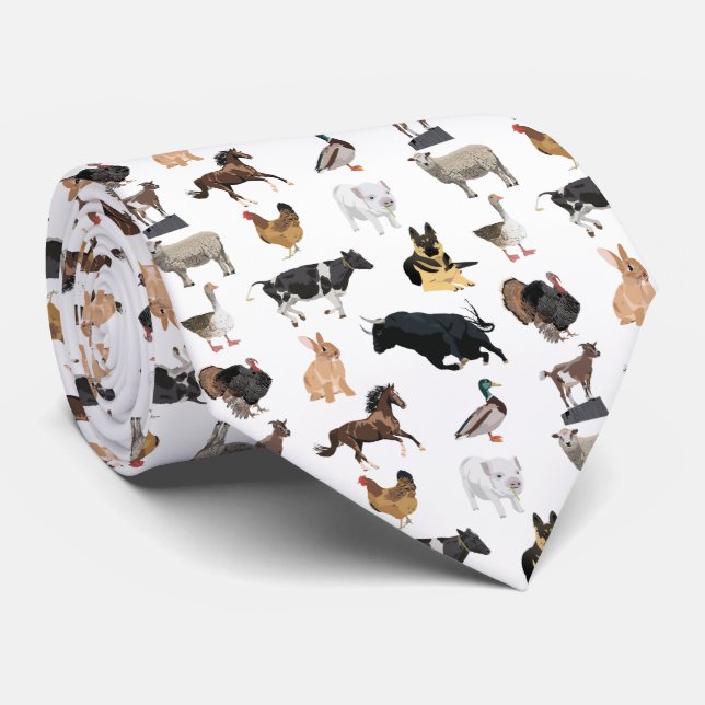 Farm Animals Pattern Tie (Rolled)