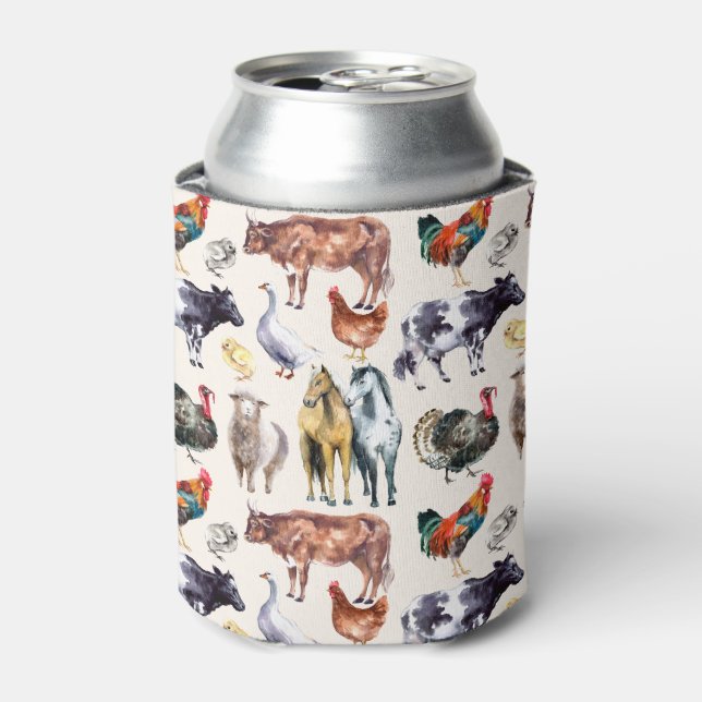 Farm animals pattern watercolor can cooler (Can Front)