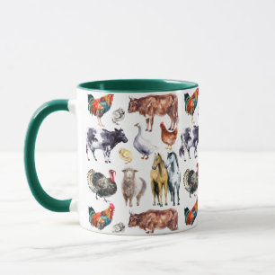 Farm animals pattern watercolor mug