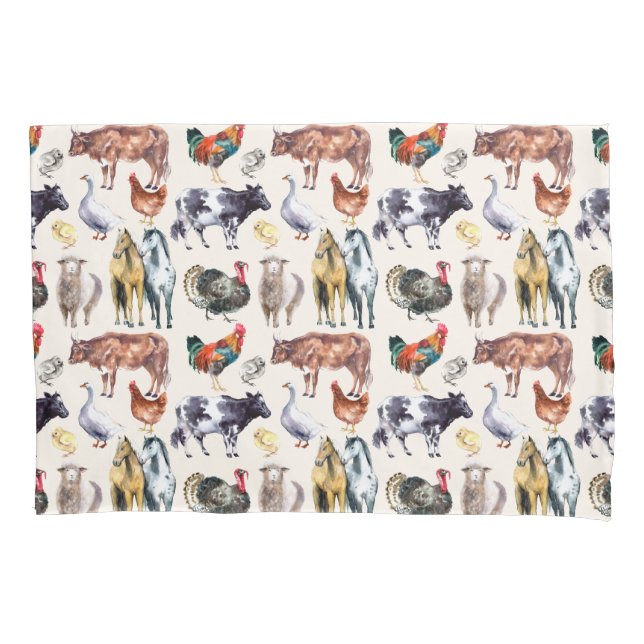 Farm animals pattern watercolor pillowcase (Front)