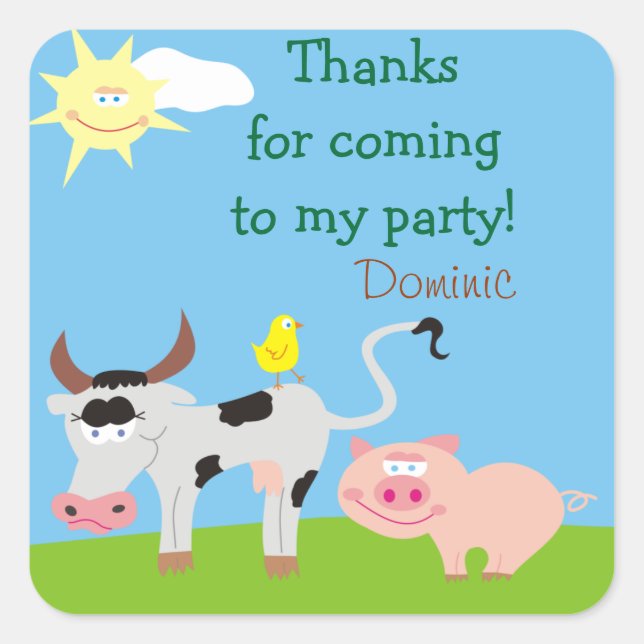 Farm Animals Personalized Thank You Stickers (Front)
