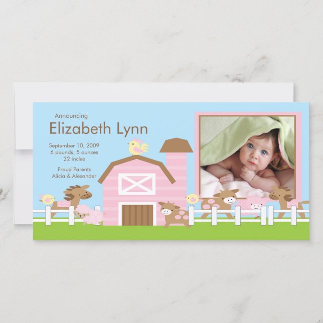 Farm Animals PHOTO Birth Announcement (Front)