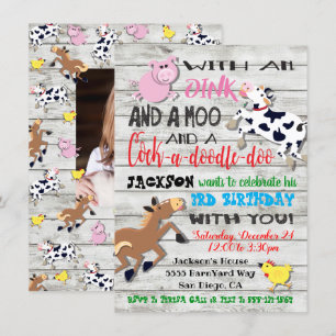 Farm Animals Photo Birthday Party Invitation