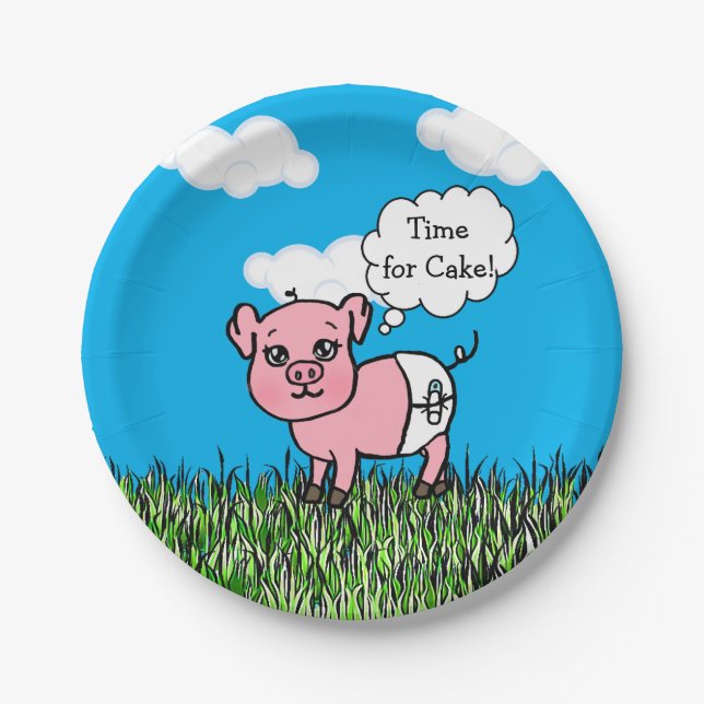 Farm Animals Pig Baby Shower Its a Boy Paper Plate (Front)