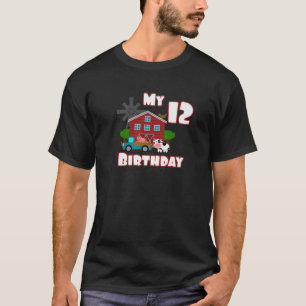 Farm Animals Pig Cow Tractor 12th Birthday 12 year T-Shirt