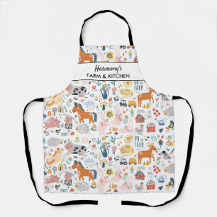 Farm Animals Pig Horse Cow Barn Yard Custom Text A Apron