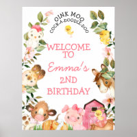 Farm Animals Pink Barn Birthday Welcome