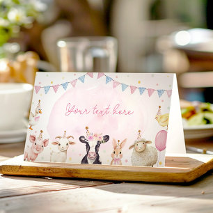 Farm Animals Pink Barnyard Baby Shower Food Tent Place Card