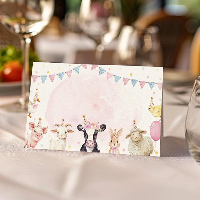 Farm Animals Pink Barnyard Food Tent Place Card (Creator Uploaded)