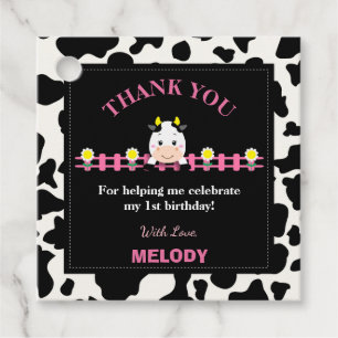 Farm Animals Pink Cow Barnyard 1st Birthday Party Favour Tags
