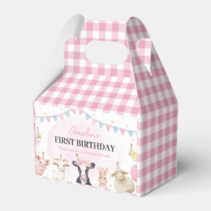 Farm Animals Pink Girl First Birthday Favour Box