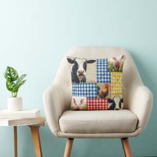 Farm Animals Quilt Pattern Throw Pillow