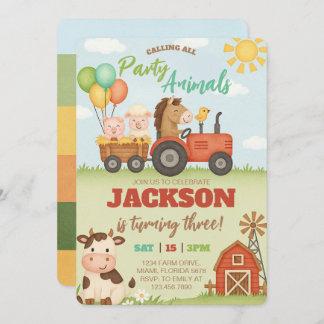Farm Animals Ranch Kids Birthday Invitation