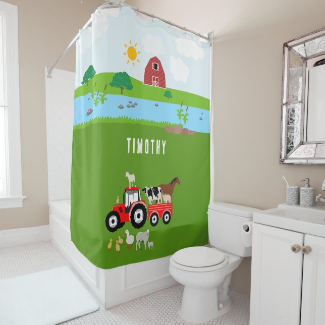 Farm Animals & Red Tractor Barnyard Custom Name (In Situ)