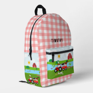 Farm Animals & Red Tractor Barnyard Custom Name Printed Backpack
