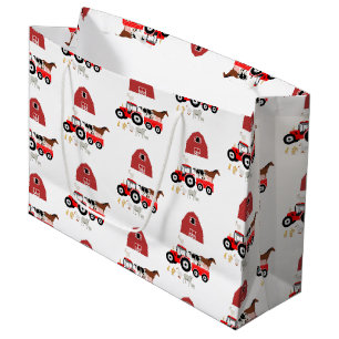 Farm Animals & Red Tractor Barnyard Pattern  Large Gift Bag