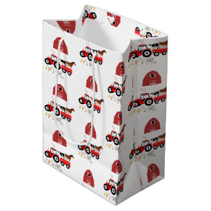 Farm Animals & Red Tractor Barnyard Pattern Medium Gift Bag