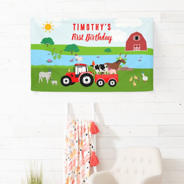 Farm Animals & Red Tractor Birthday Party Theme  Banner (Insitu)