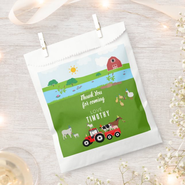 Farm Animals & Red Tractor Birthday Party Theme   Favour Bag (Clipped)