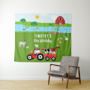 Farm Animals & Red Tractor Birthday Party Theme  Tapestry