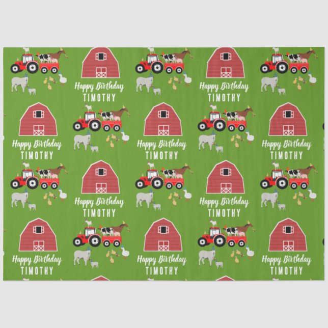 Farm Animals & Red Tractor Birthday Party Theme   Tissue Paper (Front)