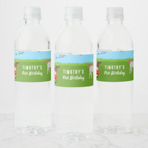 Farm Animals & Red Tractor Birthday Party Theme Water Bottle Label