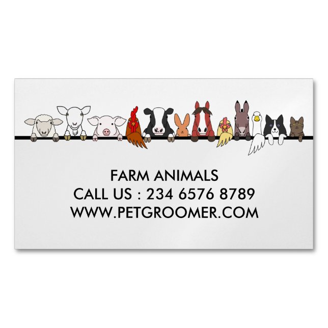 Farm Animals Sheep Chicken Cow customer basic Magnetic Business Card (Front)