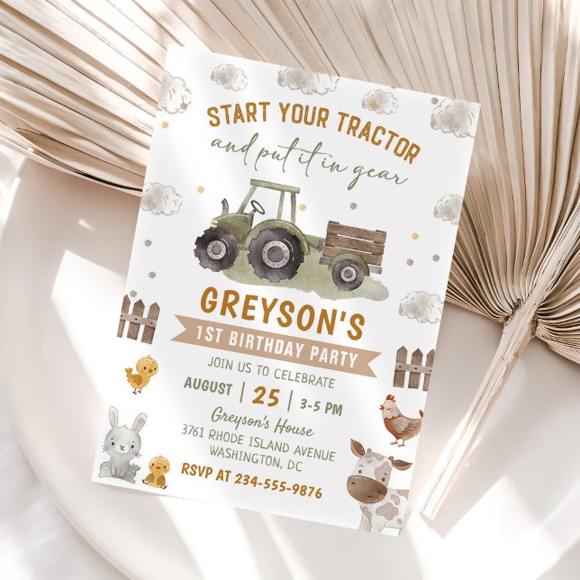 Farm Animals Tractor Kids 1st Birthday Invitation (Creator Uploaded)