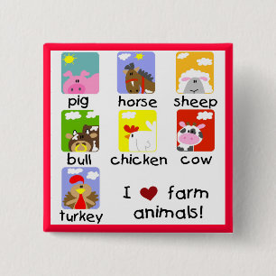 Farm Animals Tshirts and Gifts 2 Inch Square Button