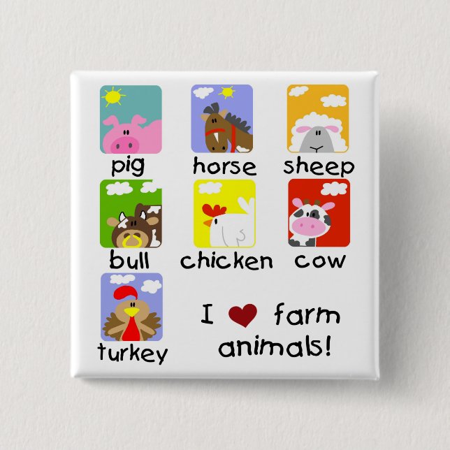 Farm Animals Tshirts and Gifts 2 Inch Square Button (Front)