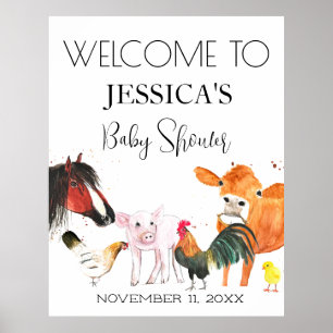 Farm Animals Watercolor Baby Shower Welcome Sign