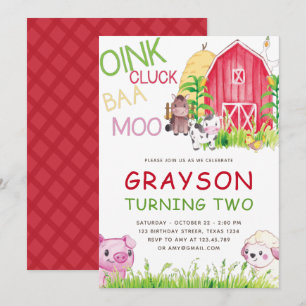 Farm Animals Watercolor  Birthday Invitation