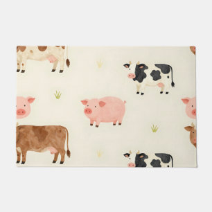 Farm Animals Watercolor Cute Pattern Doormat