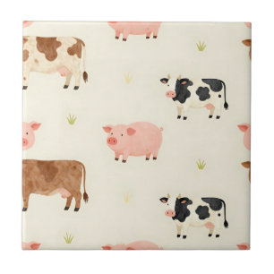 Farm Animals Watercolor Cute Pattern Tile