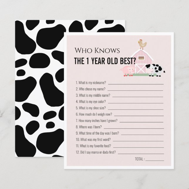 Farm Animals Who Knows 1yo Best 1st Birthday Game (Front/Back)