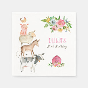 Farm Animals Zoo Girl Birthday Barnyard Pink Napkin