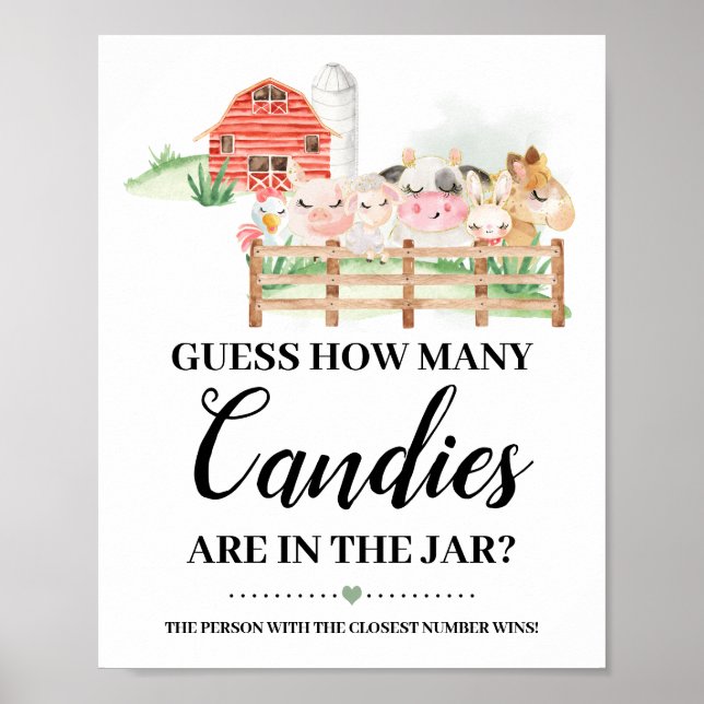 Farm Animas How many Candies Baby Shower Game Poster (Front)
