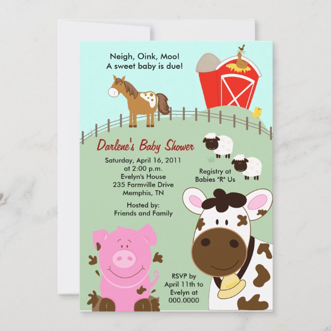 Farm Babies 5x7 Baby Shower Invitation (Front)