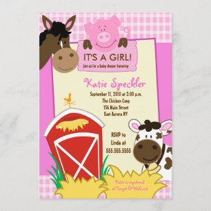 Farm Babies Girl 5x7 Baby Shower INvitation
