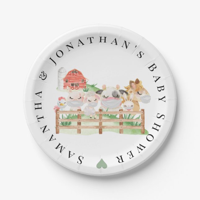 Farm Baby Animals Baby Shower Paper Plate (Front)