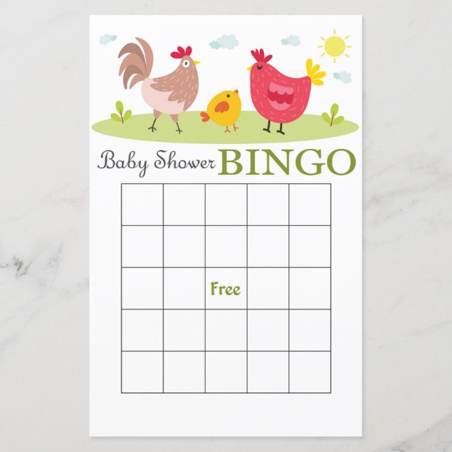 Farm baby shower bingo card (Front)