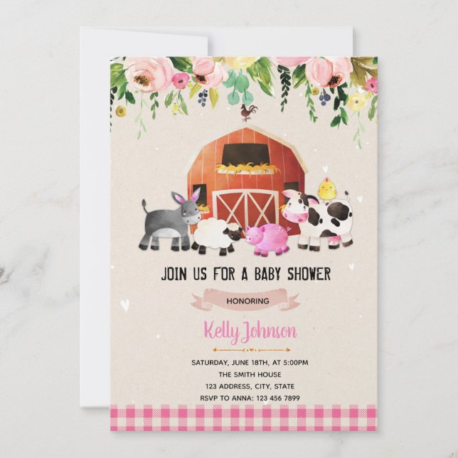 Farm baby shower birthday invitation (Front)