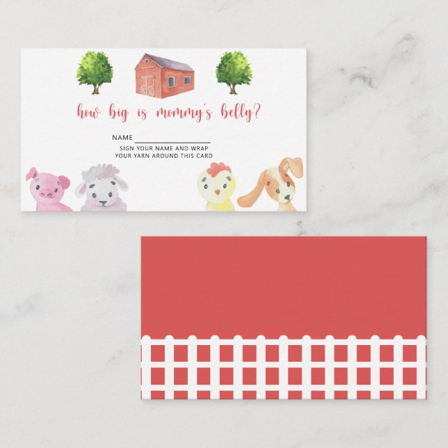 Farm - baby shower how big is mommy's belly enclosure card (Front/Back)