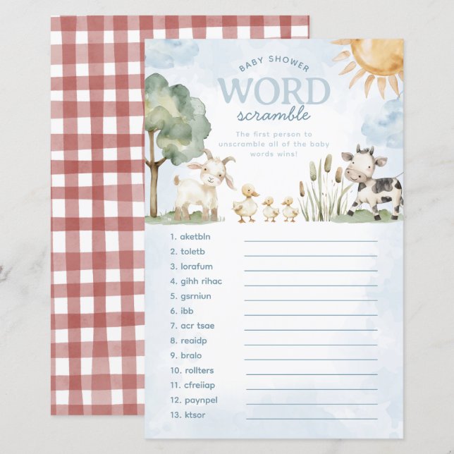 Farm Baby Shower Word Scramble Game (Front/Back)
