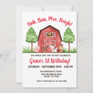 Farm Barnyard 1st Birthday Invitation