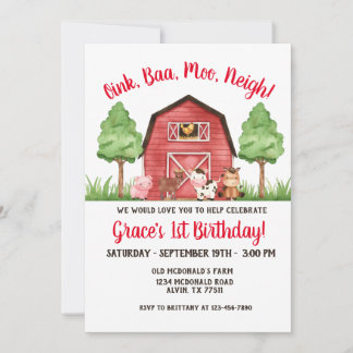 Farm Barnyard 1st Birthday Invitation